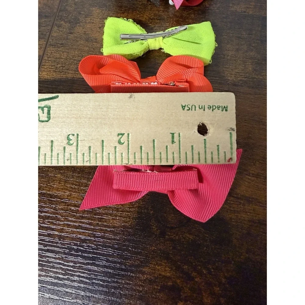 Lot Of 4 Bow Hair Clips For Dolls / Plush Etc Colorful‎ Red Orange Green